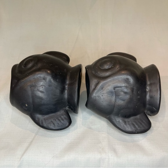 Two Blackware Small Fish Figural Planters Signed Lama Oaxaca Mexico - Picture 14 of 15